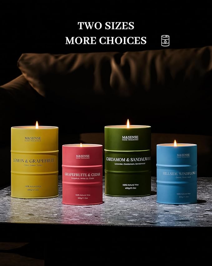 M&SENSE Oud Wood Large Scented Candles Natural Soy Wax, 21.2oz Long Lasting Up to 120 Hours Burning Time, Unique Candle Gifts for Men Women