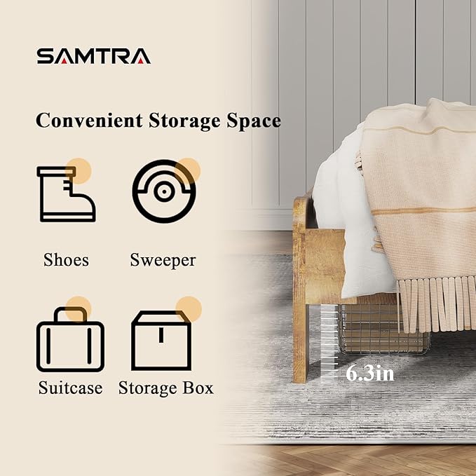 Wooden Bed Frame King Size with Headboard, Farmhouse Platform Bedframe with Wood Slat Support, Sturdy Framework Bed Frame, Easy Assembly (Rustic Brown)