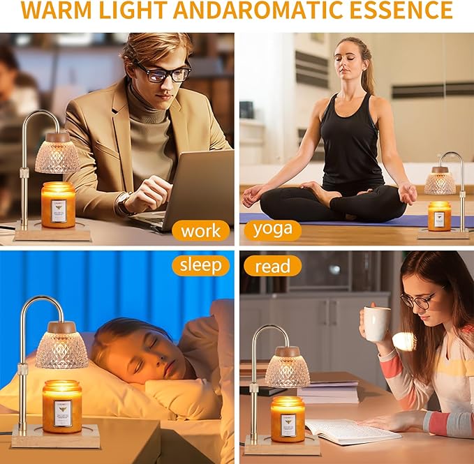 Dimmable Candle Warmer Lamp with Timer, Electric Wax Melt Warmer for Jar Scented Candles Adjustable Height, Mothers Day Birthday Gifts for Women Mom Grandma Home Offices Decor, with 2 Bulbs(Gold)