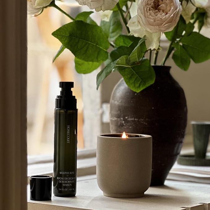 Homecourt Luxury Scented Candle, Steeped Rose Scent, 60-Hour Burn Time, Soy Wax Blend, Organic Candle Wicks for Candle Making - Reusable Ceramic Vessel, 8 Oz - 2.0