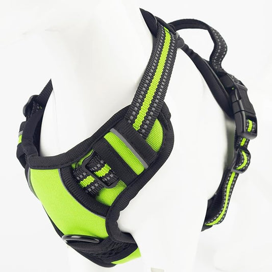 No Pull Dog Harness, Reflective Comfortable Vest Harness with Easy Control Handle Adjustable Soft Padded Pet Vest for Small to X-Large Dogs (Green, Medium (Approx Weight:16.53-36.37 LB))