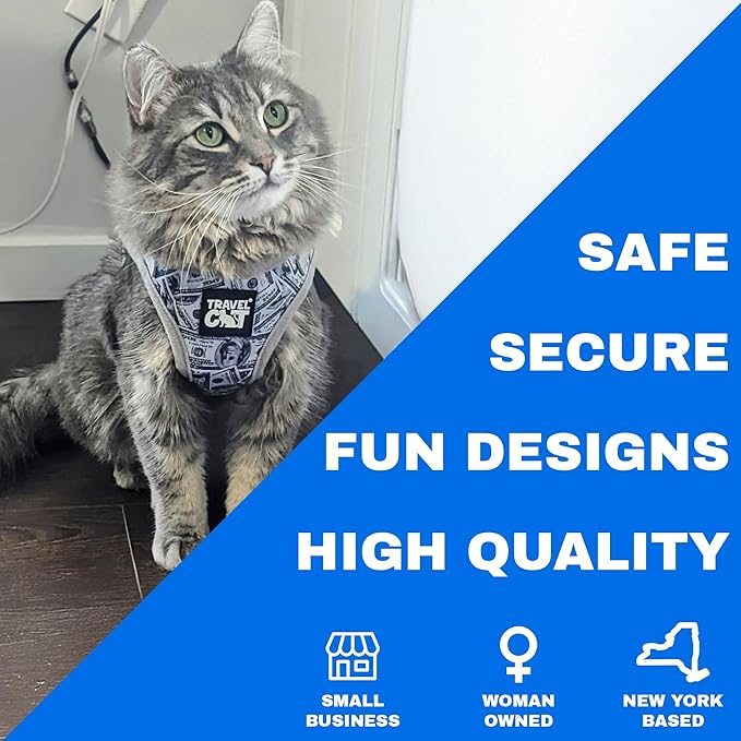 Travel Cat Harness and Leash Set - Adjustable Fit Mesh Cat Harness and Reflective Strap - Comfort Walking Vest for Kitten for Outdoor Walking, Hiking (Medium, Cashcat)