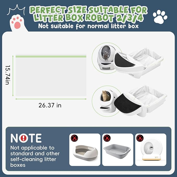 60 Pack Litter Box Robot 3 and 4 Waste Bags,1.5 Mils Thick Drawstrings Self Cleaning Cat Litter Box Robot Waste Liner Bags Replacement,Compatible with Automatic Self-Cleaning Robot
