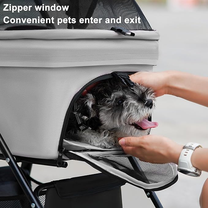 Pet Stroller,Pet Strolling Cart, 4 Wheels Dog Cat Stroller Travel Carrier with Storage Basket & Breathable Mesh Easy to Walk for Travel Shopping Walking Small/Medium Pet 1 Set