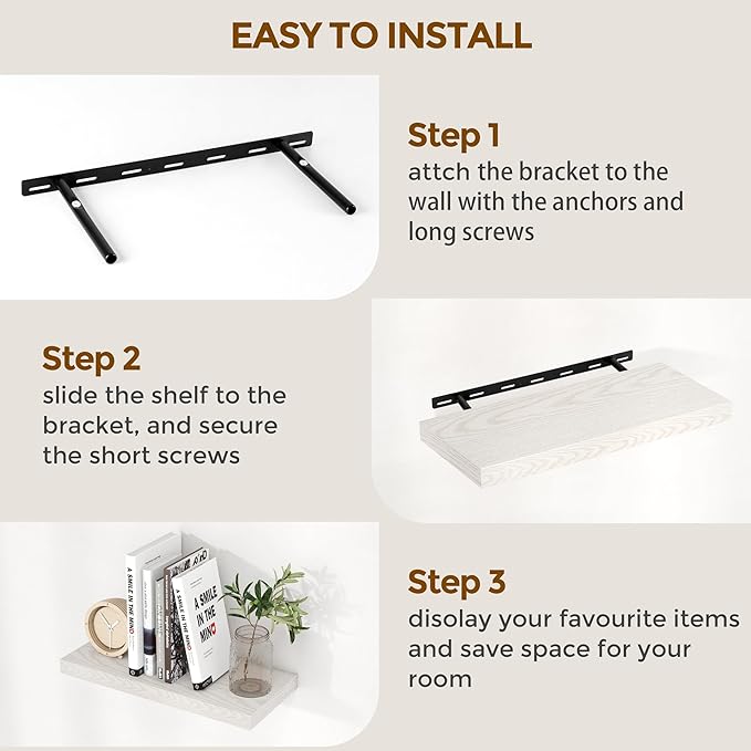 Fun Memories 55 Inch Floating Shelves for Wall, 55x9.3 Large Floating Shelf for Bedroom, Kitchen, Bathroom, Wall Mounted Rustic Wood Shelves with Invisible Bracket for Books, Decor, Brich