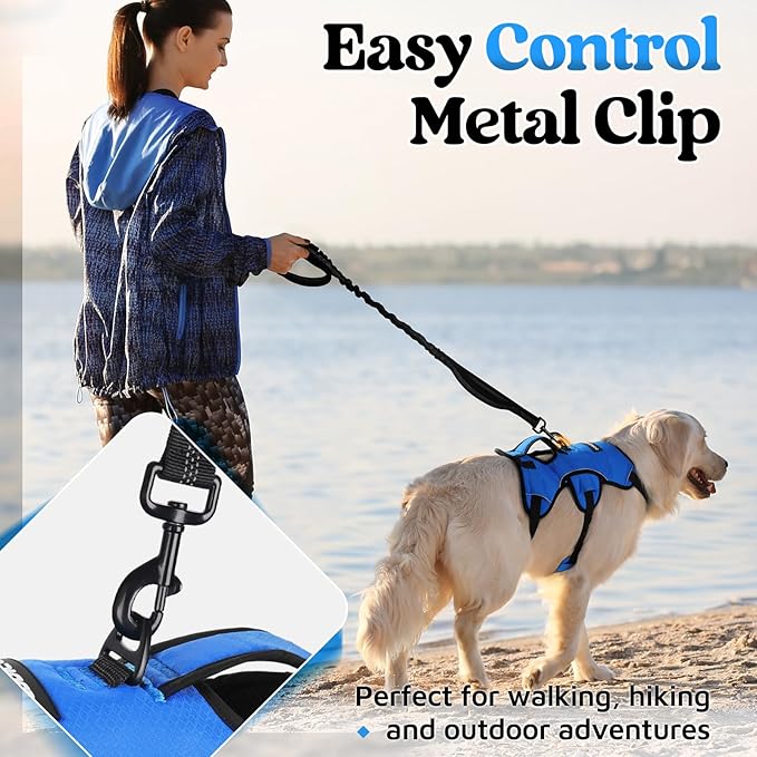 rabbitgoo Escape Proof Dog Harness, Soft Padded Full Body Pet Harness, Reflective Adjustable No Pull Vest with Lift Handle and Leash Clip for Large Dogs Walking Hiking Training, XL, Blue