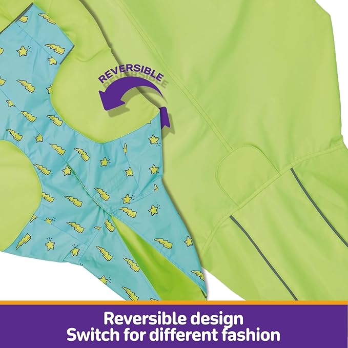 Dog Raincoat Reversible, Single Side Slicker Poncho Adjustable Waterproof Dog Rain Jacket with Leash Hole/Reflective Stripe Hooded Snowproof Windproof Clothes for Medium to 2X Large Dogs, XL