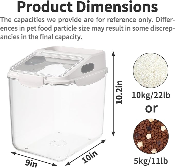 Fhiny 11LB Dog Food Storage Container, Airtight Pet Treat Bin Translucent Dry Food Grain Storage Barrels Sealed Bucket Moisture-Proof Plastic Cat Puppy Food Bin with Seal Locking Lid Keep Fresh