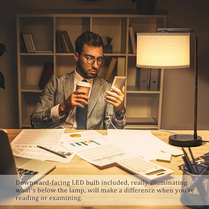 Seaside village Bedside Table Lamp with USB C+A Charging Ports, Fully Dimmable Industrial Tall Nightstand Reading Desk Lamp for Bedroom, Living Room, Office, 9W LED Bulb Included