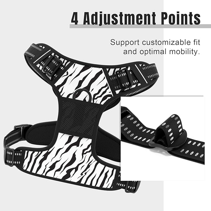 Rnivvi No Pull Dog Harness, Cute Reflective X-Large Sized Puppy Harness, Adjustable Soft Padded Vest for Large Dogs, Heavy Duty Pet Vest with Easy Control Handle for Walking Training, Zebra Print