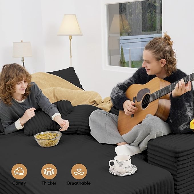 111‘’ Sectional Cloud Couches with L Shaped Chaise, Extra Large Sleeper Couch Reversible Corduroy with 8pcs Pillows for Living Room, Bedroom