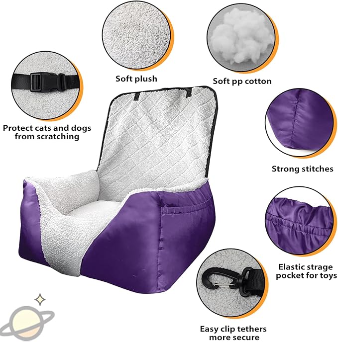Car Seat Suitable for Small Dogs, Pet CarSeat with Storage and Clip-On Safety Tether, Fully Removable and Washable Dog Car Seat, Dogs Booster Seat Suitable Small Medium Dog