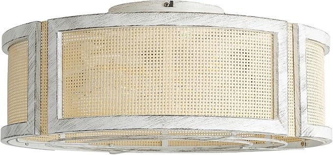 20" Boho Ceiling Fans with Lights, Rattan Flush Mount Ceiling Fan with Light Remote Control with Caged 6 Speeds for Bedroom, Nursery, Living Room (White)