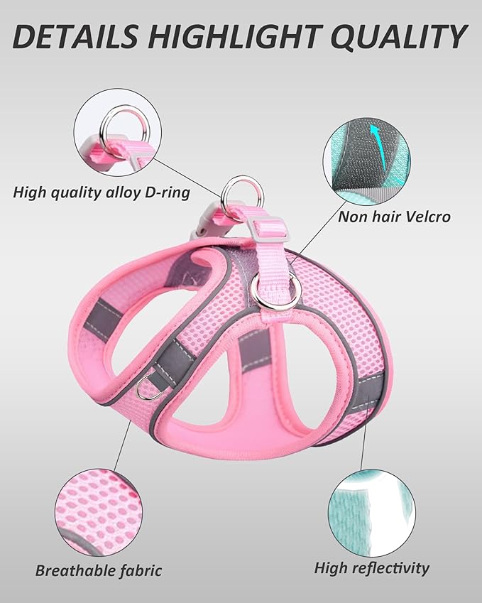 SOLMOONY Dog Harness for Small Medium Large Dogs No Pull, Puppy and Leash Set, Dogs, Step in Harness, mesh Harness. (Pink, XS)