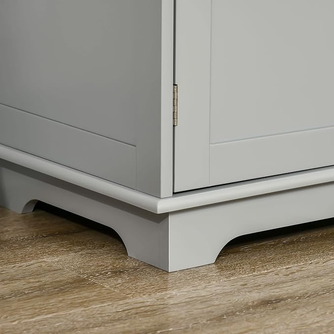 HOMCOM Sideboard with Solid Wood Countertop, Modern Kitchen Storage Cabinet, Coffee Bar Cabinet with 3 Drawers, Doors and Adjustable Shelf, Gray