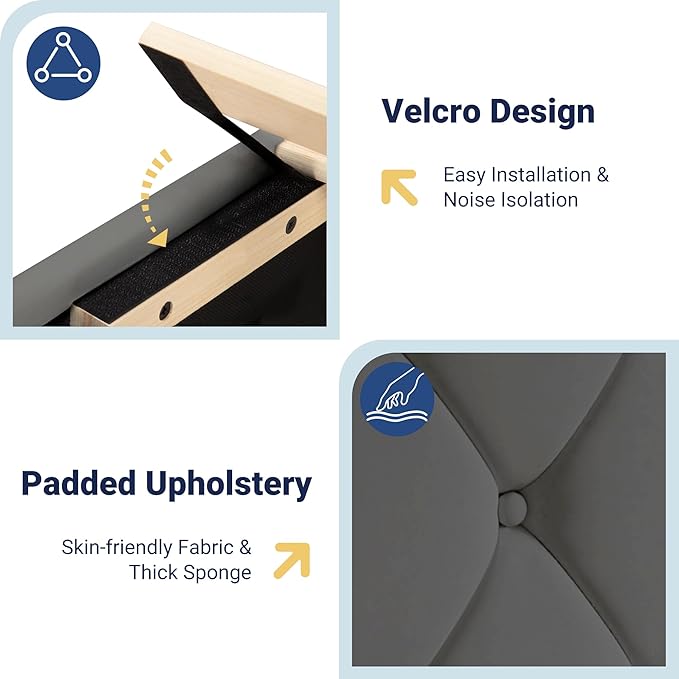 Allewie Queen Size Bed Frame, Storage Headboard with Charging Station, Wingback Velvet Upholstered, Diamond Stitched Button Tufted, Sturdy Wooden Slats, No Box Spring Needed, Easy Assembly, Grey