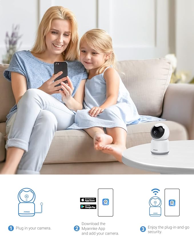 ANNKE 2K Pet Camera Indoor with Phone App, 360°Pan/Tilt WiFi Camera with Human Motion Detection, 2-Way Audio, Night Vision, Cloud/SD Storage, Baby Camera Monitor for Home Security, 2.4Ghz WiFi Only