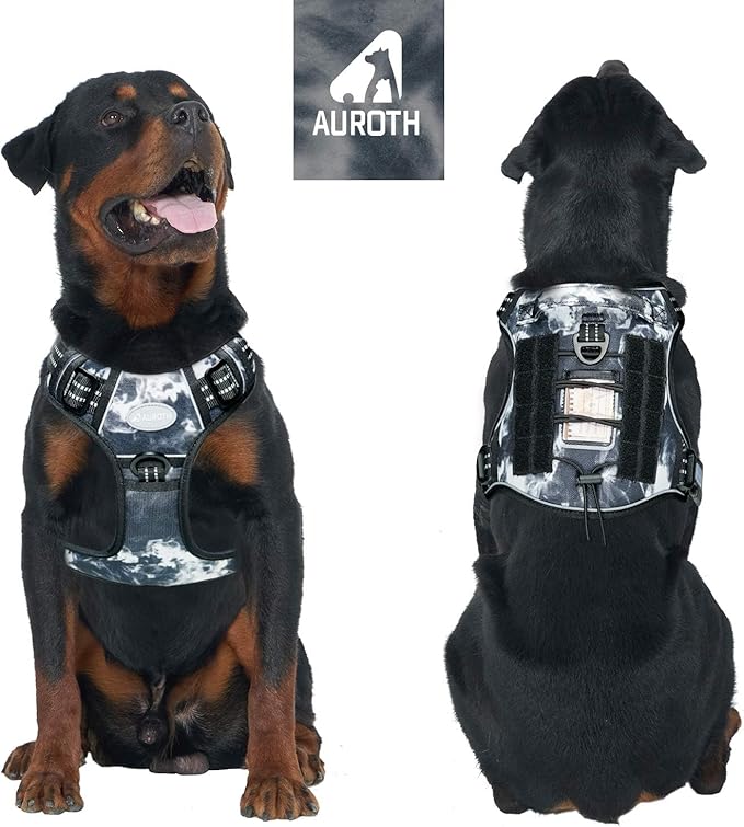 AUROTH Tactical Dog Harness for Small Medium Large Dogs No Pull Adjustable Pet Harness Reflective K9 Working Training Easy Control Pet Vest Military Service Dog Harnesses (L, Black Ink)