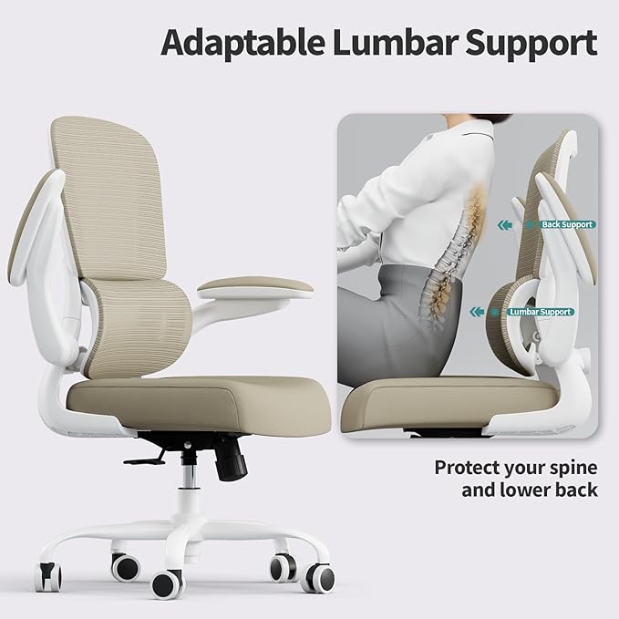 TRALT Office Chair - Ergonomic Desk Chair with Adjustable Lumbar Support, Mesh Computer Chair, Executive Chairs for Home Office Comfortable Lumbar Support,Khaki