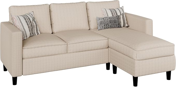 Nuturelly Convertible Sectional Sofa Couch with Movable Ottoman, 3-Seater Modern L-Shaped Sofa for Small Spaces, Soft Fabric Couch for Living Room, Small Apartment & Office(Khaki)