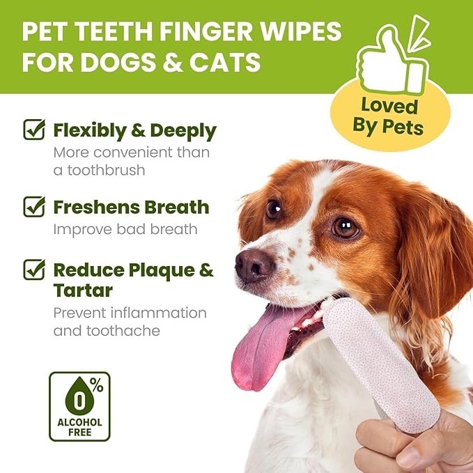 Dog Teeth Cleaning Wipes, Fresh Breath Pet Dental Finger Wipes for Dogs & Cats, Dog Dental Wipes Teeth Wipes, Lick-Safe Pet Toothbrus for Easy Removal of Tartar Buildup, Unscented - 50 PCS