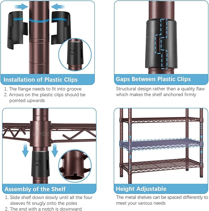 VIPEK Classic V6 Wire Garment Rack Heavy Duty Clothes Rack for Hanging Clothes, 5 Tiers Freestanding Closet Rack Large Size Metal Clothing Rack with 7 Shelves & 4 Hanging Rods, Max Load 850LBS, Bronze