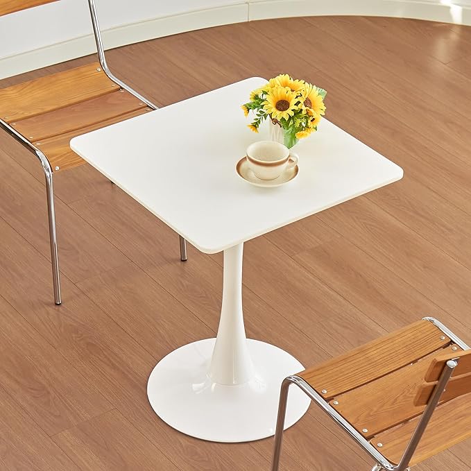 Square Dining Tulip Table for 2, Mid-Century Modern Table with Sturdy Metal Pedestal for Kitchen, Bistro, Cafe, Leisure (White, 24 INCH)
