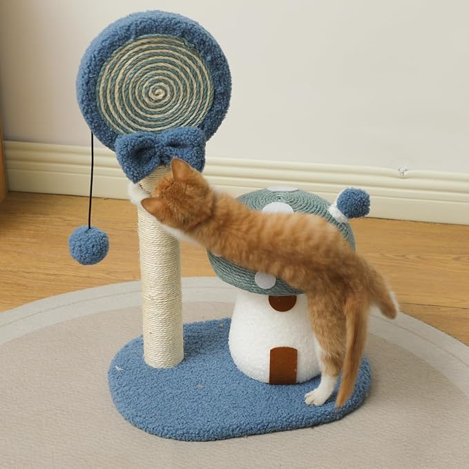 Doggie&Kittie Cat Scratching Post Cute Kitten Scratching Board Kitty Toys Mushroom Lollipop Cat Scratcher Furniture Cat Climber Climbing Tower for Indoor Cats Sisal Material (Red)