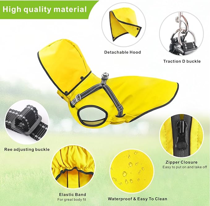 Mosucoirl Dog Raincoat Waterproof Doggie Hoodie Reflective Dog Raincoat Hooded Adjustable Rain Jacket for Small Medium Large Dogs Puppies Doggie (Yellow, M)