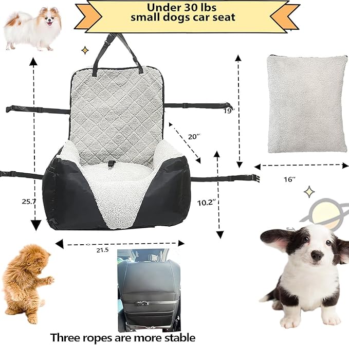 Car Seat Suitable for Small Dogs, Pet CarSeat with Storage and Clip-On Safety Tether, Fully Removable and Washable Dog Car Seat, Dogs Booster Seat Suitable Small Medium Dog