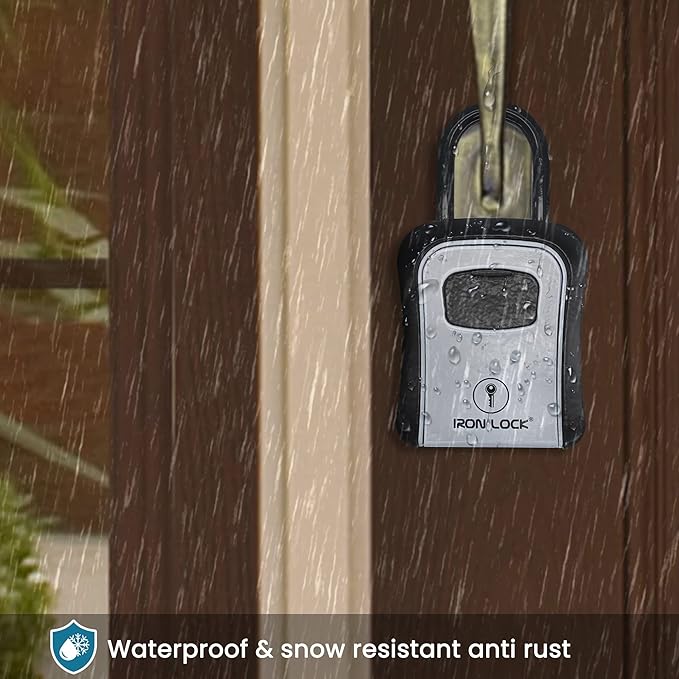 Iron Lock® Key Lock Box Portable with U-Shackle & Wall Mount – Medium Waterproof Heavy-Duty Metal Safe with 4-Digit Combination for Spare Keys Outside on Door Knob, Fence or Gate (Grey, Medium)