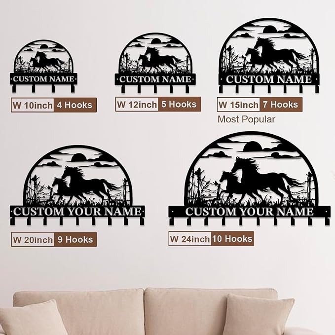 Custom Horse Key Hook - Personalized Forged Iron Wall Keys Holder with Equestrian Design, Black Metal Home Decor for Horse Theme Lovers (Style B)