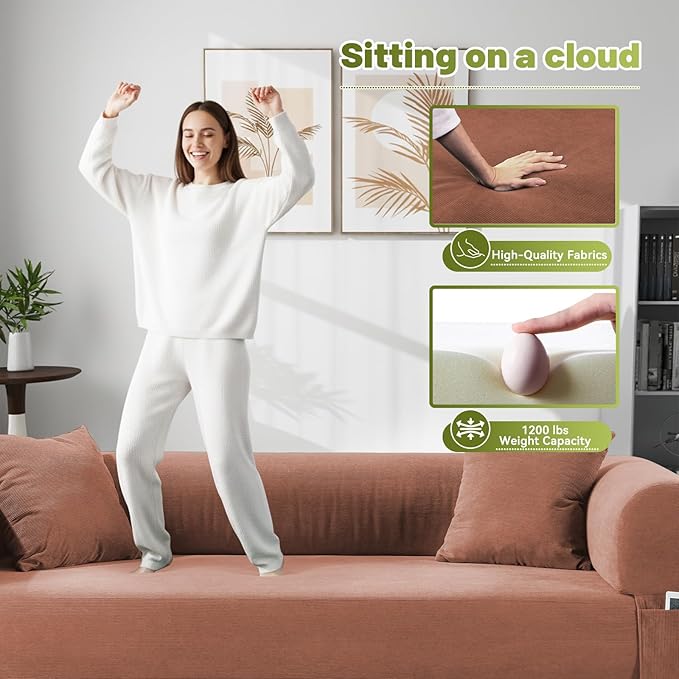 Convertible Futon Sofa Bed,80" Folding Pull Out Couch Bed with Pillows & Storage Pocket, Oversized Queen Sleeper Sofa in a Box,Corduroy Boneless Couch for Living Room,Pink