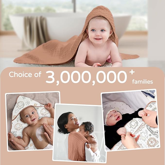 Yoofoss Hooded Baby Towels for Newborn 2 Pack 100% Muslin Organic Cotton Baby Bath Towel with Hood for Babies, Infant, Toddler and Kids, 32x32Inch, Soft and Absorbent Newborn Essential, Giraffe