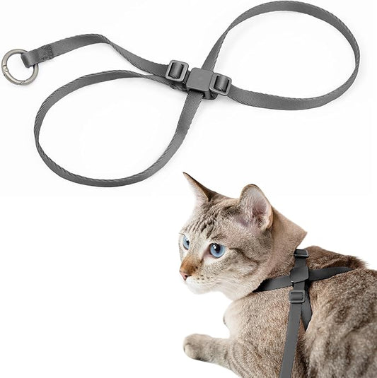 Cat Harness Escape-Proof Anti-Choking Adjustable Nylon Harness Lightweight with Anodized Aluminum Buckle, Ideal for Cats Outdoor Walking and Training, IDA Award (Space Gray, M (17.7"))