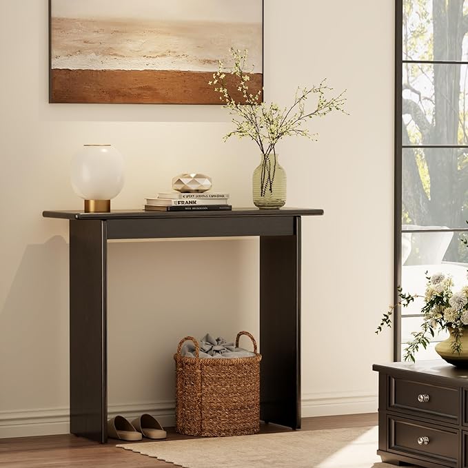 AQIMUELE Wood Console Table for Entryway, Mid Century Modern Console Table, Black Sofa Table for Living Room, Hall Way, Black Color