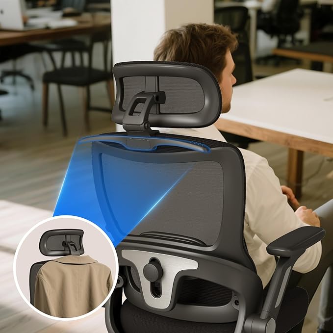ZZH Ergonomic Office Chair, High Back Home Desk Chair with Adjustable Lumbar Support, Headrest, Flip-Up Arms, 90-135° Tilt Lock and Wide Cushion, Big and Tall Mesh Computer Seating with Wheels