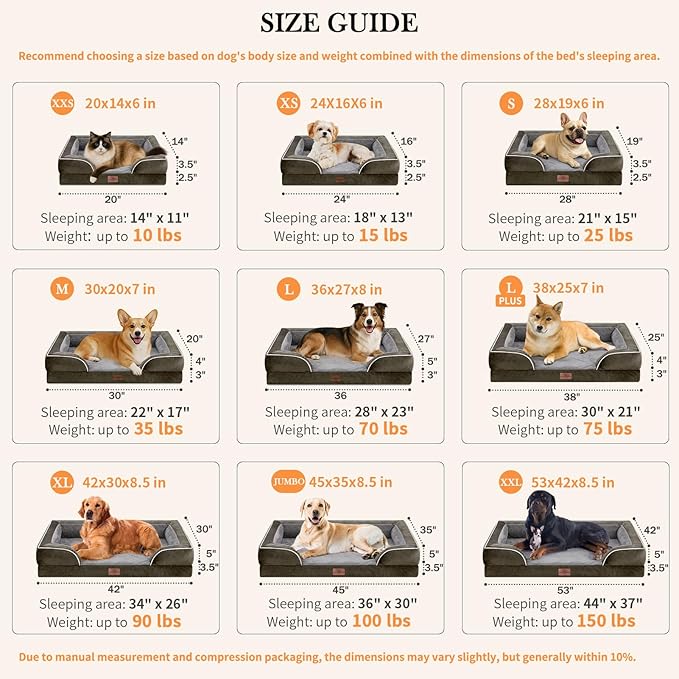 Comfort Expression Jumbo Breed Dog Bed, Large Dog Bed for Extra Large Dogs, Waterproof Orthopedic Dogs Beds, PV Washable Sofa Beds with Removable Cover & Non-Slip Bottom(Jumbo,Dark Green)
