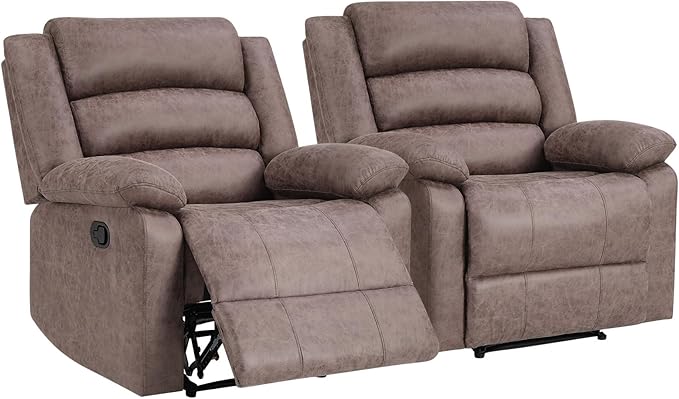 ANJ Set of 2 Manual Recliner Chairs, Overstuffed Breathable Faux Leather Reclining Seating with Arm & Back Support, Comfortable Living Room Recliners for Reading & Relaxation