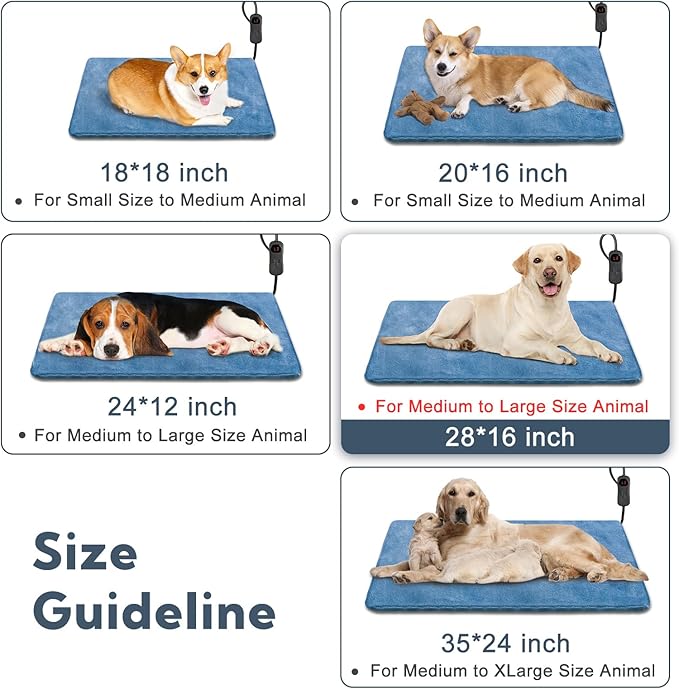 Electric Pet Heating Pad for Cats & Dogs, Adjustable with 6 Temp & 5 Timer, Waterproof & Chew Resistant, Perfect for Kittens & Puppies - 28*16in