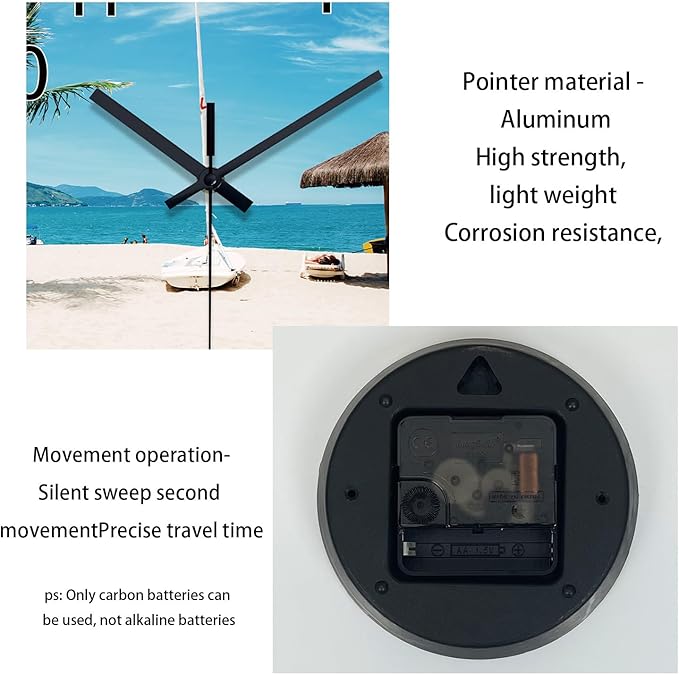XFM Summer Beach Wall Clock 12 Inch Silent Non-Ticking Battery Operated Glass Clocks Tropical Hawaii Coastal Wall Clock for Living Room Bedroom Home Office Decor
