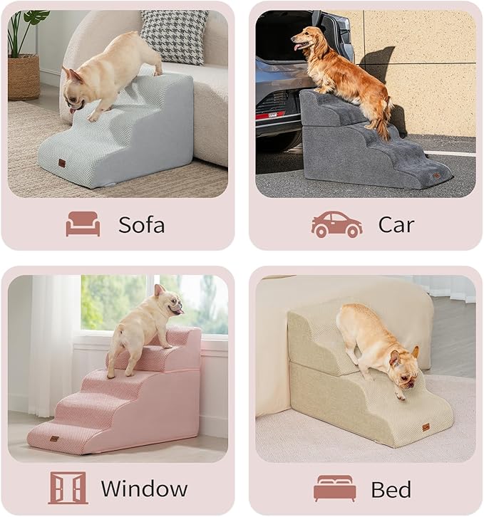 Made4Pets Dog Stairs Ramp for High Bed, 5-Step Pet Stairs for Bed Couch Sofa Climbing, 35D Foam Pet Steps for Small Dogs and Cats, Non-Slip Bottom Dog Steps, Pink