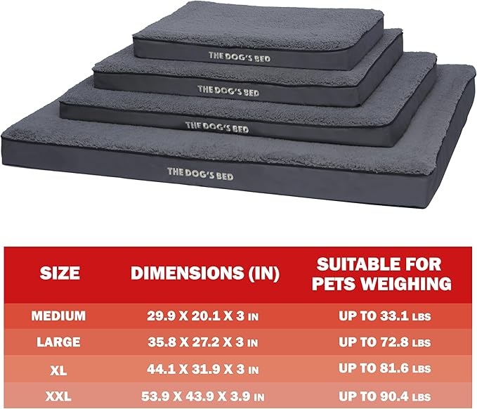 The Dog’s Bed Orthopedic Dog Bed, Medium Grey Plush, Waterproof, Supportive Dog Bed with Washable Replaceable Covers, Veterinary Approved