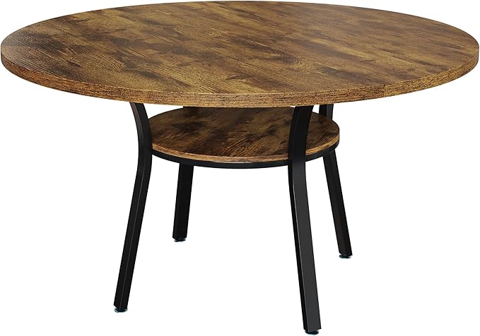 Garvee 47'' Round Dining Table for 4-6 People, Farmhouse Kitchen Dining Table, Round Dinner Table with Storage Shelf for Kitchen, Living Room (Table Only), Rustic Brown