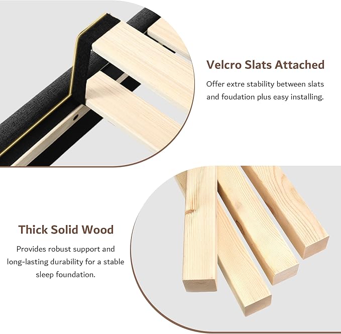 iPormis Twin Size Bed Frame with Charging Station, Linen Platform Bed Frame with Wingback Upholstered Headboard, Solid Wood Slats Support, No Box Spring Needed, Easy Assembly, Dark Grey