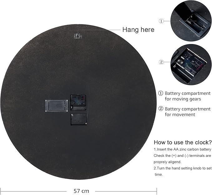 Lafocuse 23 Inch Large Wall Clock with Moving Gears for Living Room, Wooden White Steampunk Gear Clocks with Roman Numerals, Home Decor