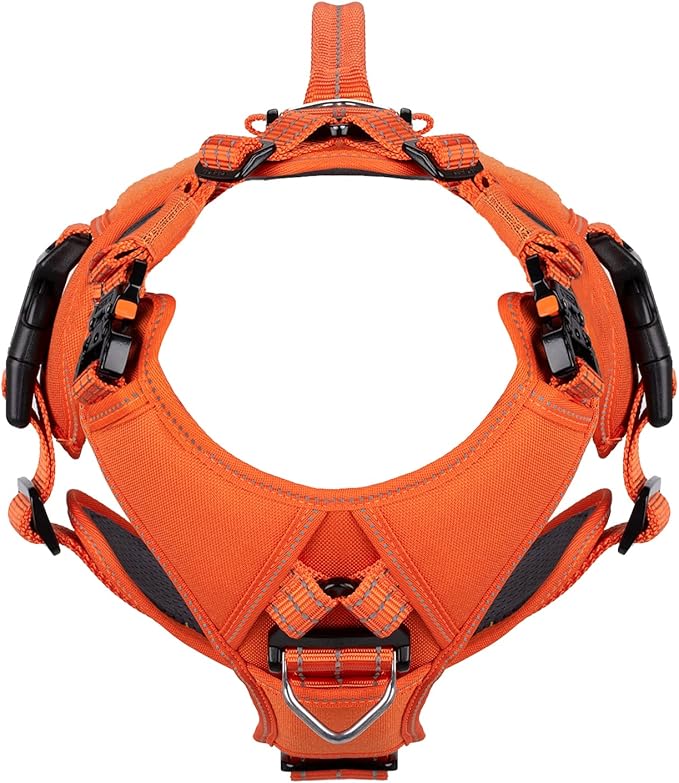 ICEFANG GN8 Tactical Dog Harness with 4X Metal Buckles for X-Large Sized Dogs,Reflective in Training Walking K9 Vest,No-Pull Front Leash Clip,Adjustable Pet Harness (Orange, X-Large (Pack of 1))