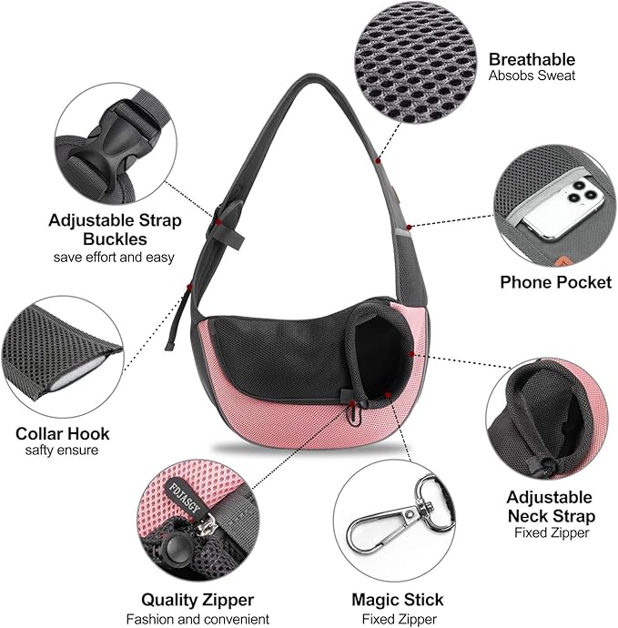 FDJASGY Pet Sling Carrier for Small Dogs Cats,Breathable Mesh Travelling Hand Free Puppy Backpack with Pouch and Adjustable Strap Carrier