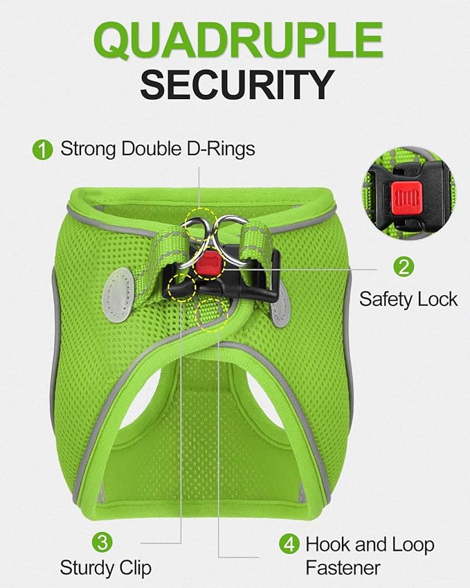 Joytale Small Dog Harness, Breathable Mesh Step-in Vest, Reflective Soft Padded Harnesses for Medium Dogs, Green, XL