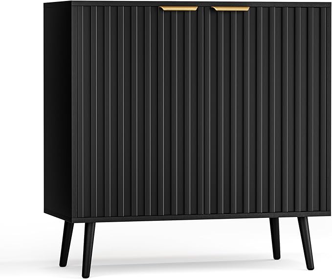 Modern Storage Cabinet, Black Sideboard and Buffet Storage, Wood Accent Cabinet for Living Room, Hallway, Entryway, Dining Room (1, Black+Gold)